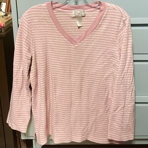 Oscar de la Renta Pink and White Striped PJ Top - Large